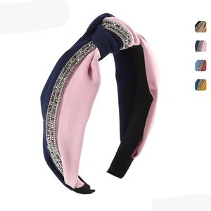 Headbands Patchwork Diamond Strip Hair Accessories Women Mticolor Fabric Knotted Head Bezel Fashion Simple Girlfriend Headband Drop Dh6Nv