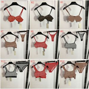 Haftowane litera stresy stroje kąpielowe dla kobiet koronkowe sexy See Through Design Design Bra Thong Sets