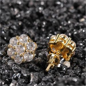 Stadnina 18k prawdziwe złote kolczyki hiphopowe dla mężczyzn i dziewcząt prezenty Diamond Studs Punk Biżuteria Downot Dhzml