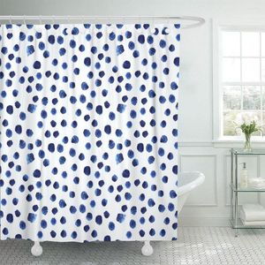 Dusch gardiner marinblå färg blå akvarell polka dot akvarellmönster penseldrag gardin vattentätt polyester tyg 60 x 72 tum