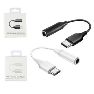 Typ C USB C Man till 3,5 mm hörlurkabeladapterkonverterare Aux Audio Female Jack för Samsung S23 S22 S21 Ultra Note 20 Plus med detaljhandelspaketet