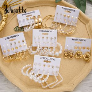 Donatto 6 par örhängen Set Heart Futterfly Drop Big Circle Piercings Earring For Women Imitation Pearl Hoop Söta öronsmycken