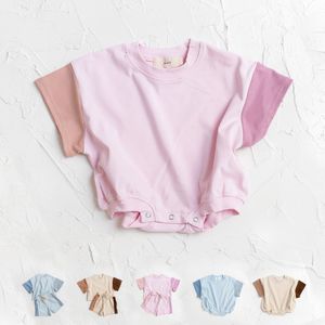 Rompers Summer Born Baby Boys Girls Overized Clothes 024m Patchwork Color Cotton Short Sleeve Bodysuit Basic Jumpsuits 230525