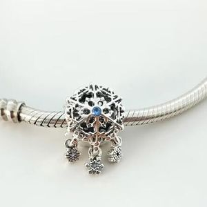 Icy Snowflake Drop Charm 925 sterling silver Pandora Clips Moments Birthstone for fit Charms beads Bracelets Jewelry 792367C01 Andy Jewel
