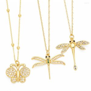 Pendanthalsband Tiny CZ Crystal Butterfly för kvinnor Copper Gold Plated Dragonfly Insects Jewel Gifts NKEN79
