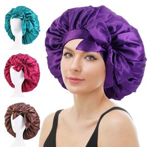 New Large Satin Bonnet Silky Night Sleep Caps for Women Bonnets with Tie Band Hair Wrap with Adjustable Straps Curly Braid Hair