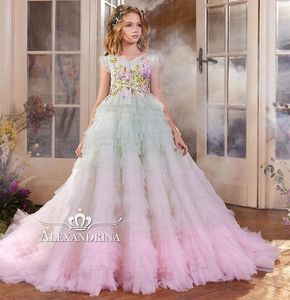 Flickaklänningar våren 2023 flickor tävlingsklänning för poshoot prinsessa födelsedagsfest klänningar blommor bröllop