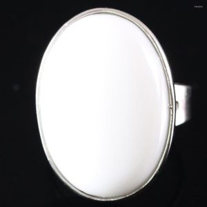 Cluster Rings 1Pcs Women Men Wedding Ring Jewelry Gift Natural Stone Oval Beads White Porcelain Adjustable Finger Z105