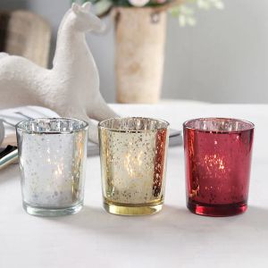Starry Night Tea Light Holder Mercury Glass Votive Candle Cup Speckled Christmas Gold Red Silver Wedding Party Decoration 2023