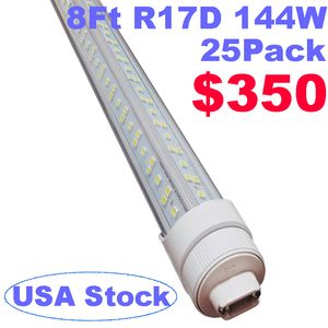 Bulbo LED de 8 pés de 8 pés Light R17D V Forma, lâmpadas de 8 pés 6000k 144W 18000LM, 8FOOT Shoplight, T8/T10/T12 Tubo LED Reposição de bastão de lastro de extremidade dupla Crestech888