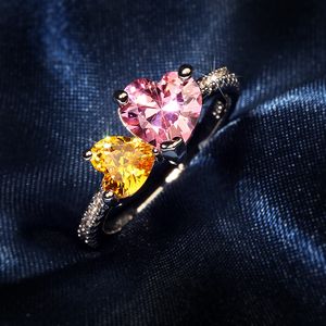 Fede nuziale Ragazze in stile europeo e americano Dolce zircone rosa Cuore d'amore Anello con diamanti Anello placcato in oro rosa Gioielli per feste Regalo di compleanno