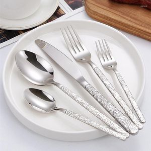 Dinnerware Sets 5 Pcs Luxury Golden Cutlery Set Tableware Black Dinner Fork Knife Silverware For 1 Flatware 4 Drop