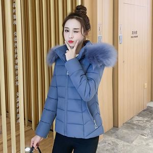 Women's Trench Coats 2023 Solid Parkas Female Winter Cotton Padded With Fur Collar Hooded Woman Coat Slim Thick Jackets