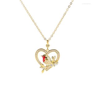 Pendant Necklaces Creative Gold Plated Twig Little Bird Heart For Women Shine CZ Stone Inlay Retro Fashion Jewelry Party Gift