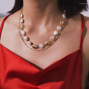 Pendant Necklaces Vintage Temperament Imitation Pearl Scallop Shell Necklace Women Double Layer Geometric Ocean Beach Jewelry