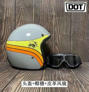 オートバイヘルメットドットヘルメット4Seasonsパーソナリティヴィンテージバッテリーカー3/4レザーラージハーフ電気自動車