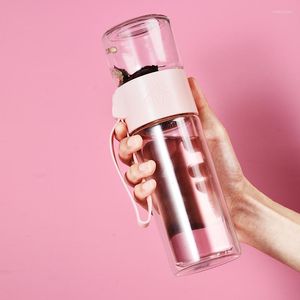 Wasserflaschen Hochwertige doppelwandige Glas-Teeflasche mit Infuser Blumentopf Business Kettle Drinkware Geschenk