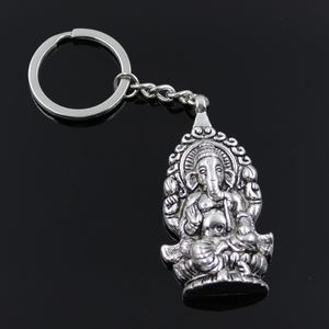 New Fashion Men 30mm Keychain DIY Metal Holder Chain Vintage Ganesha Buddha Elephant 62x32mm Silver Color Pendant Gift