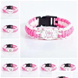 Charm Armbänder Hund Katze Mama für Frauen Mutter Glas Cabochon Klaue Zeichen Rosa Outdoor Sport Armreif Modeschmuck in BK Drop Lieferung Dhvti