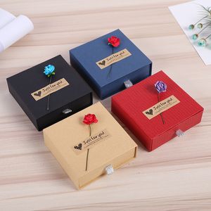 100pcs/lote gaveta criativa Kraft Jewelry Box Ring Jewellery Box Colar Pingente Pingbacking Paper Box 9CMX9CMX3CM