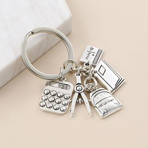 New Student Keychain School Supplies Key Ring Calculator Compasses Book Backpack Key Chain Teachers' Day Gifts Jewelry Handmade