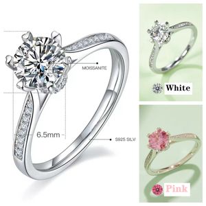 Wedding ring for Love silver pretty Moissanite Real 1 Ct D Color designers bague Fashion Party Jewelry Gifts Female silvery ring Straight arm good luck 5A M26A