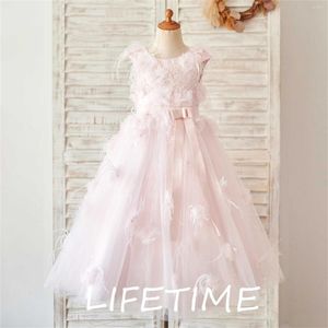 Mädchen Kleider Kinder Aline Blumen Kommunion Kleid Spitze Stickerei Kleider2023 Rückenfreies Satin Sahes Hochzeit Ballkleid