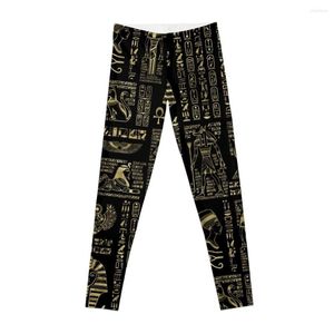 Aktiva byxor egyptiska hieroglyfer och gudar guld på svarta leggings yoga pant kvinnor sportkläder för gymmet