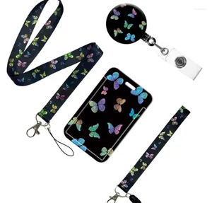 Nyckelringar 1Set Butterfly Color Söt med namnet Card Holder Identity Badge With Lanyard Neck Strap Bus ID Holders Key Chain