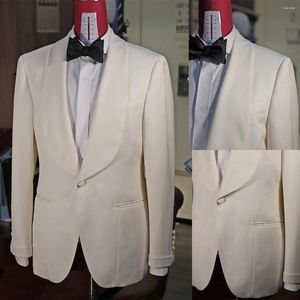 Erkekler Beyaz Erkekler Takım Tek Parça Blazer Düğmesi Sheer Lapel Business İnce Fit Smokin Resmi Düğün Damat Kişisel Kostüm Homme