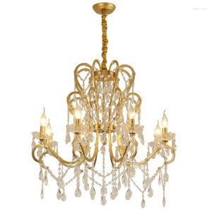 Żyrandole Złote Kolor Metal Body Crystal Decoration Chandelier American Style Bar Coffee House Restauracja jadalnia E14 LED