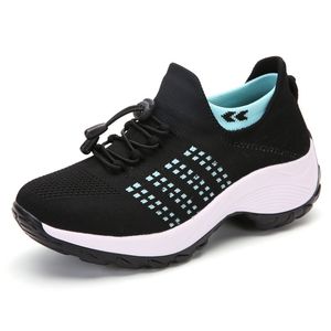 womens outdoor running shoes blue high elasticity flying weave casual trend fashion breathable sports womens sock shoes