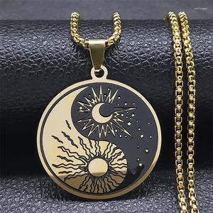 Hänge halsband yin yang måne och solhalsband för kvinnor män rostfritt stål guldfärg taiji amulet smycken colar k2744n01