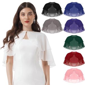 Scarves Women Elegant Chiffon Wraps Shawls Ruffle 2 Layer Bolero Wedding Cape Bridal Shrug Tops Party Dress Cover Ups Wrap