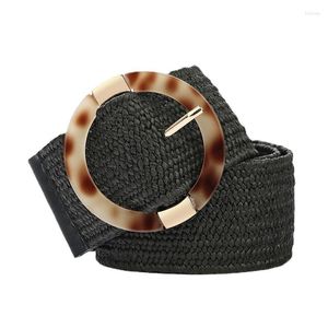 Belts Women's Woven Belt With Round Buckle And Stripes Bohemian Style For Dresses