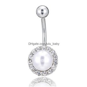 Navel Bell Button Rings Sexy Pearl Ring Belly Piercing Surgical Steel Dance Bars Body Jewelry Barbell Drop Delivery Dhyjr