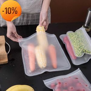 Latest 1Pc Reusable Food Freezer Bags Leakproof Silicone Ziplock Bags BPA Free Lunch Bag Meat Fruit Veggies Storage Bag Dishwasher Safe