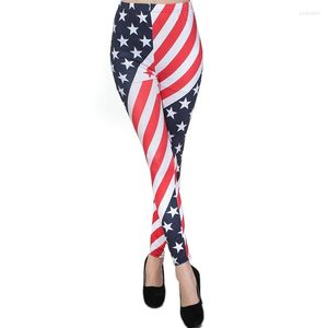 Legginsy damskie Europejskie i amerykańskie flagę mody Stripes Milk Silk