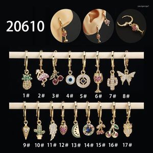 Creolen 1PC Mode Mehrfarbig Zirkon Obst Für Frauen Edelstahl Flamingo Schmetterling Anhänger Piercing