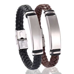 Simple leisure stainless steel bracelet leather woven titanium steel Leather Bracelet