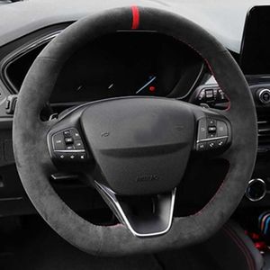 Крышки рулевого колеса подлинная кожаная замша-кошачья крышка для автомобильного рулевого колеса для Ford Focus St St-Line 2019-2020 Fiesta ST-Line 2018-2019 G230524 G230524
