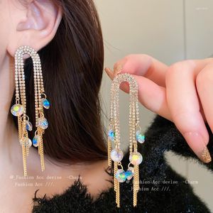 Dangle Earrings Gold Color Luxury Bling Crystal Korean Chic Simple Long Tassel Statement Drop Party Jewelry
