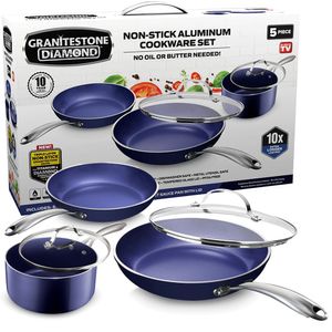 Granite Stone Blue 5 Piece Cookware Set, Ultra Non-Stick, Dishwasher Safe, Oven Safe