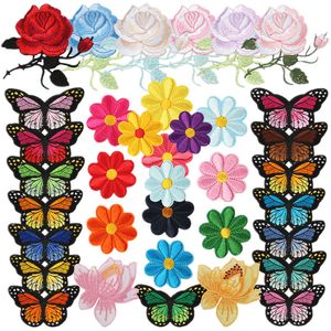 Notions 39 Pieces Iron on Patch for Clothing Flowers Butterfly Sew on Applique Large Size Cute Decoration Embroidered Patches for Jeans Bags Clothes Arts Crafts DIY