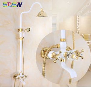 Bathroom Shower Sets Shower Set SDSN Dual Handle White Gold Bathroom Shower System Rainfall Hand Shower Sprayer Copper Brass Bathroom Shower Faucet G230525