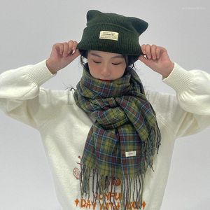 Scarves Korean Style Retro Green Plaid Scarf Soft Imitate Cashmere Shawl Women Winter Fashion Warm Pashmina Neckerchief