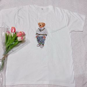 T-shirt polo da uomo Pantaloni da spiaggia T-shirt a maniche corte in cotone sportivo casual con stampa orsetto