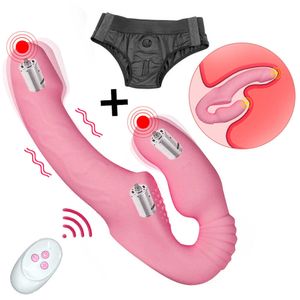 Realistic Strapless Strapon Dildo Vibrator Female Double Vibrating Toys for Lesbian Couples Sex