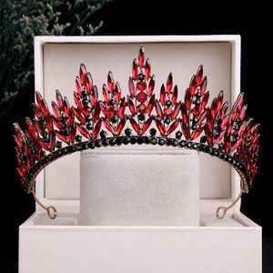 Outros acessórios de moda Tiaras de cristal preto e vermelho de luxo para mulheres jóias para cabelos de casamento shinestone diadema coroa de noiva Bride Acessórios J230525