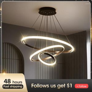 Lampade a sospensione Cerchi LED rotondi Lampadario Cerchio sospeso Oro 1 2 3 4 Anelli Soffitto Moderno nero Nordic Sala da pranzo Luce